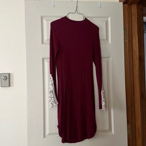 Sweater Dress with Lace Sleeves